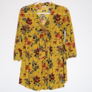 Ember Womens‎ Blouse Size Medium Yellow Floral Feminine Boho Romantic